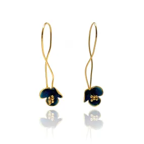 Navy Flower Dangle Earrings