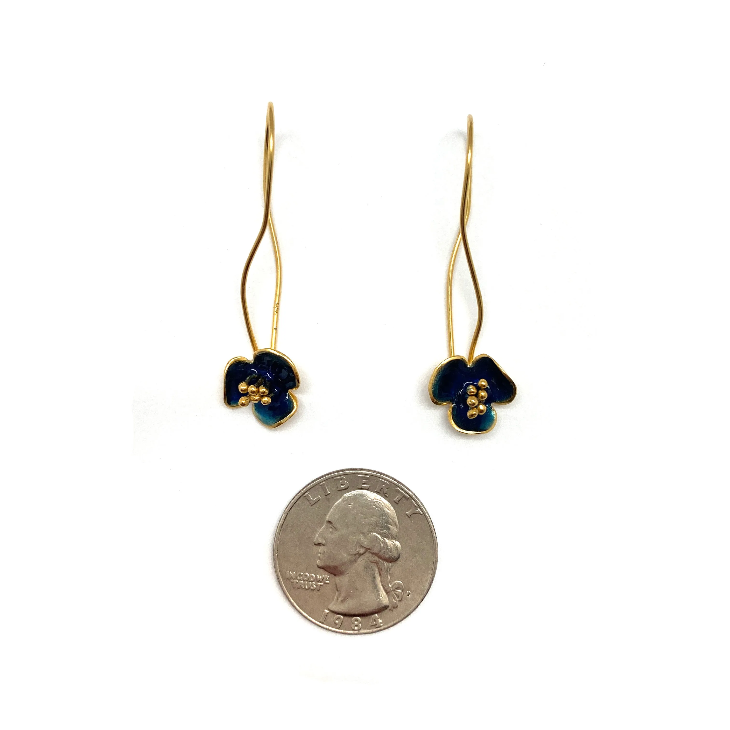 Navy Flower Dangle Earrings