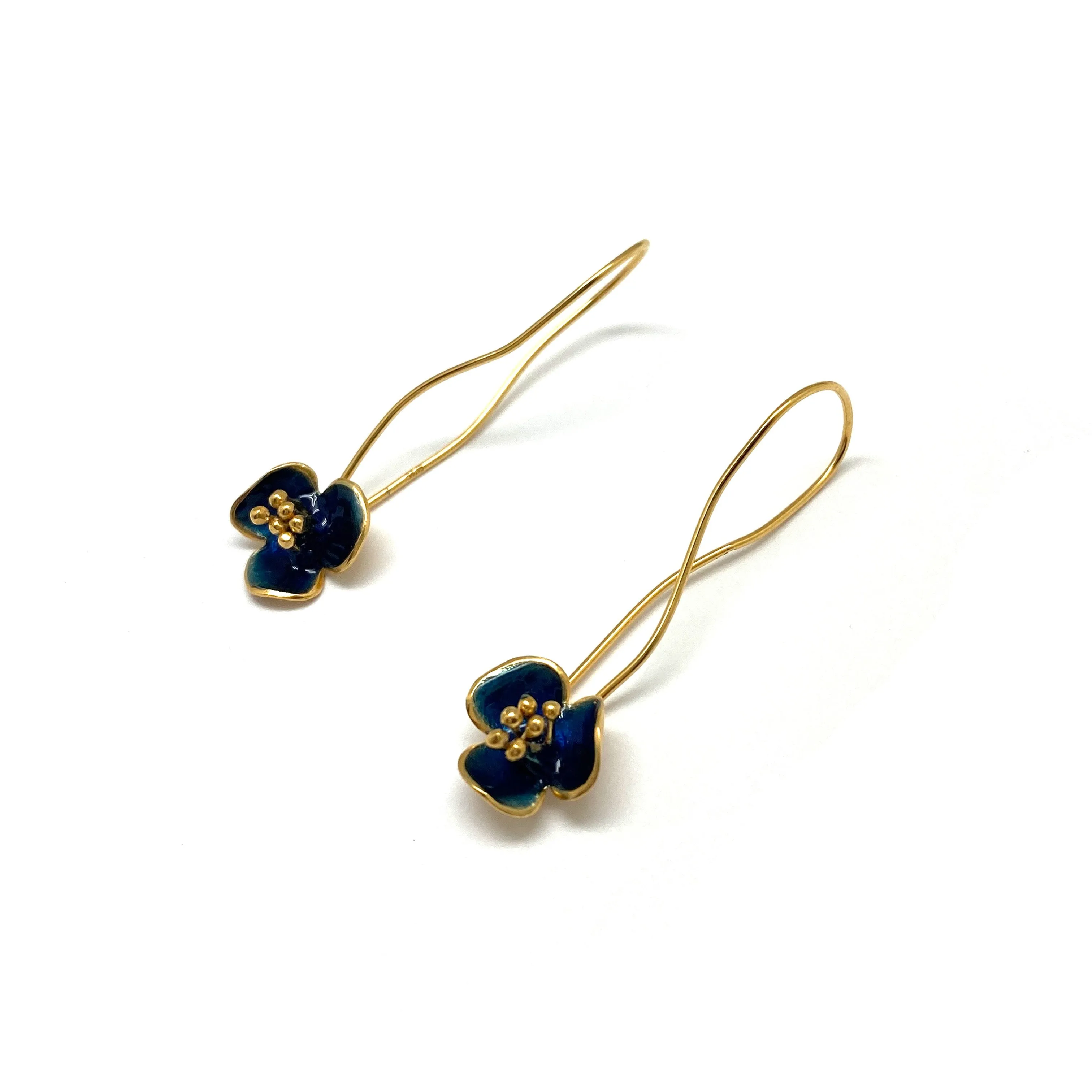 Navy Flower Dangle Earrings