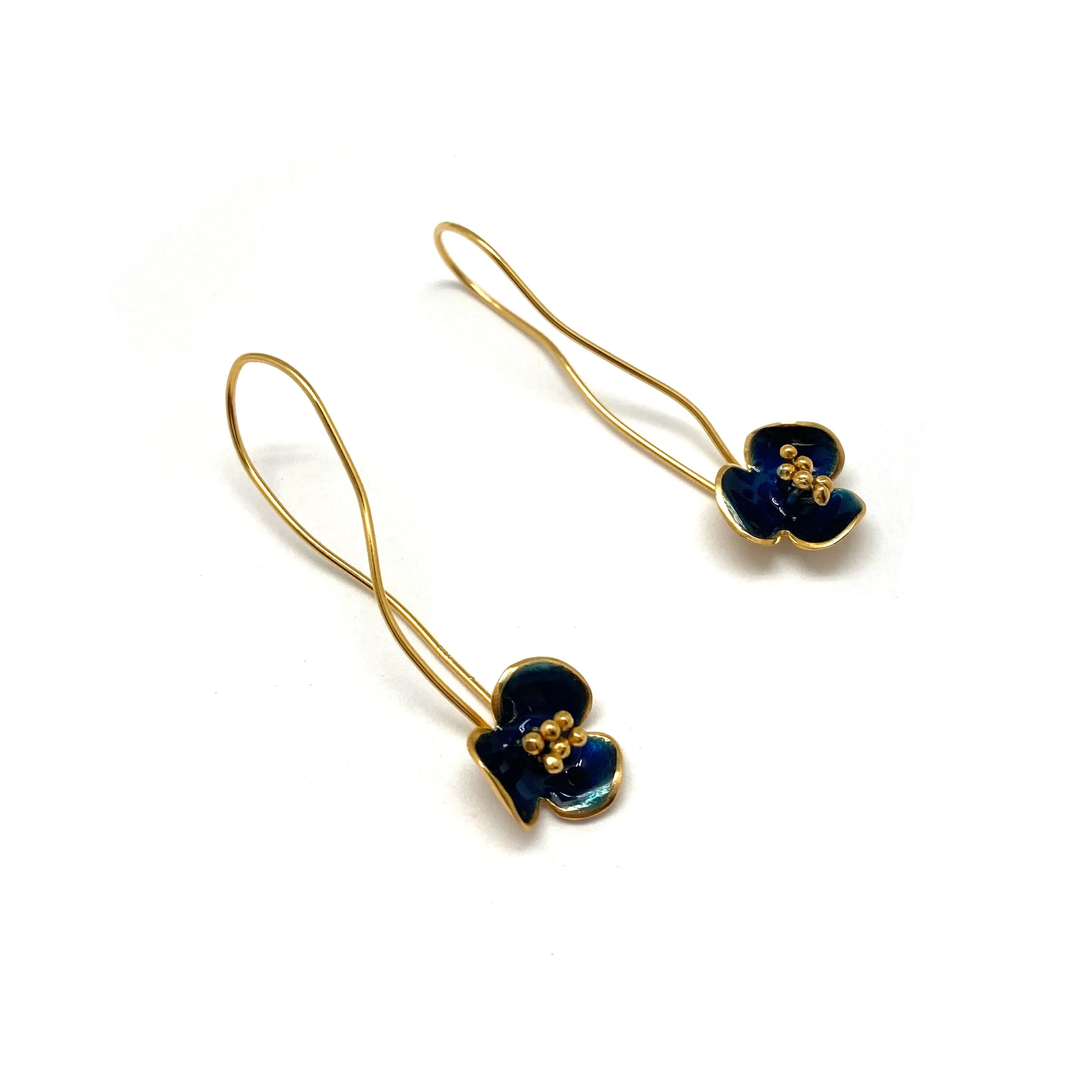 Navy Flower Dangle Earrings