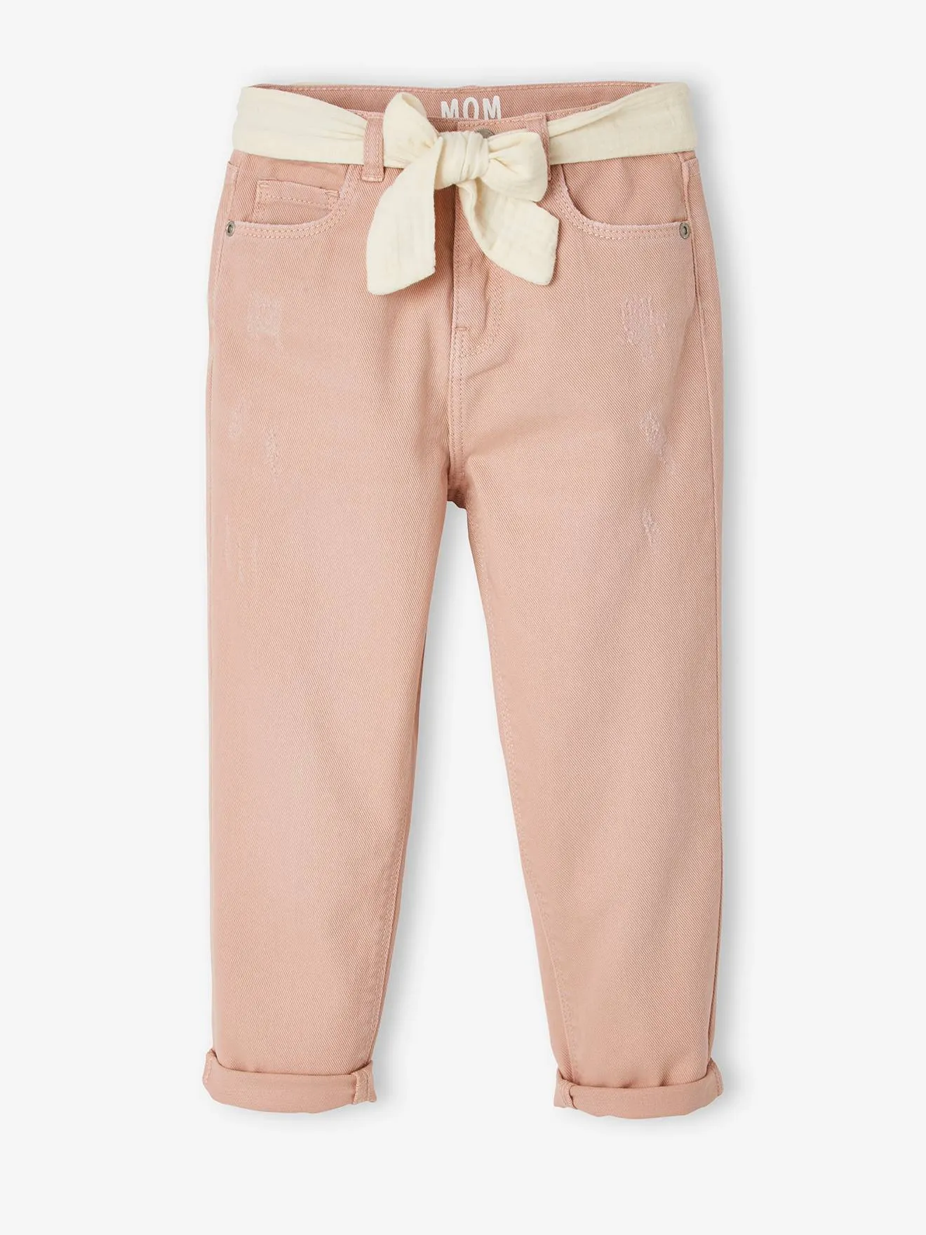 Pantalon Mom et sa ceinture en gaze de coton fille rouge - Vertbaudet