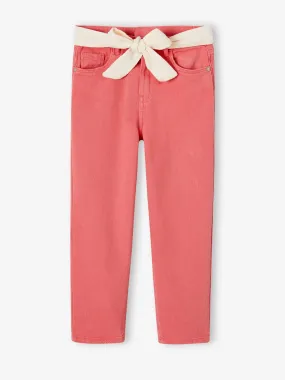 Pantalon Mom et sa ceinture en gaze de coton fille rouge - Vertbaudet