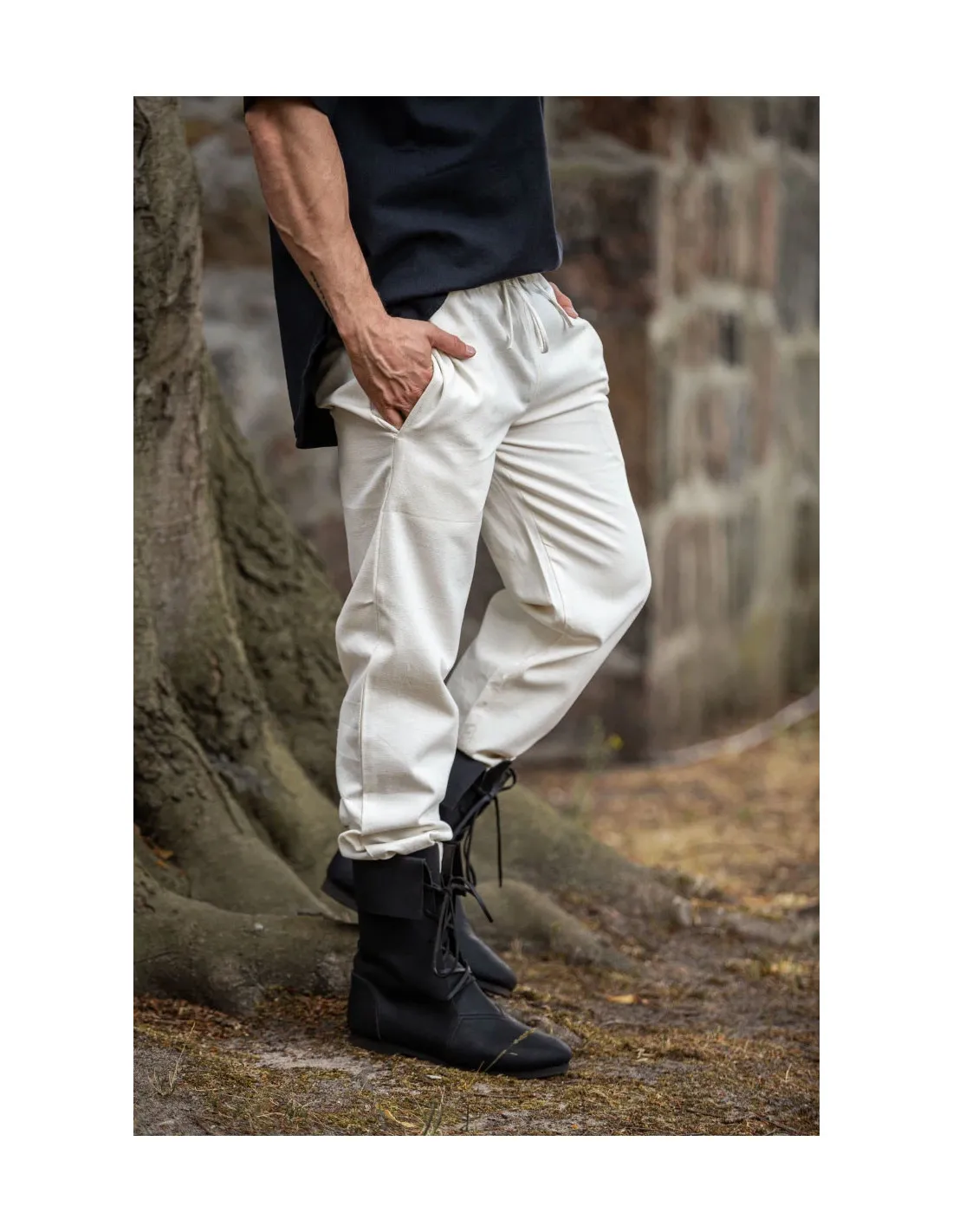 Pantalon médiéval unisexe de couleur NATURELLE avec ceinture élastique ⚔️