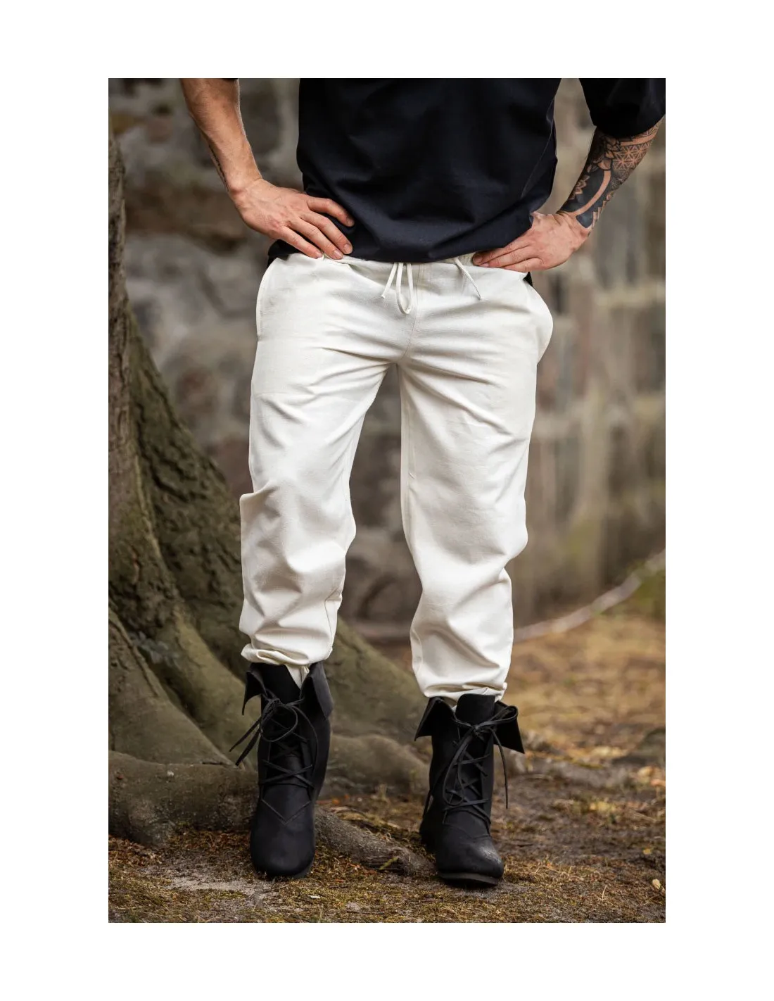 Pantalon médiéval unisexe de couleur NATURELLE avec ceinture élastique ⚔️