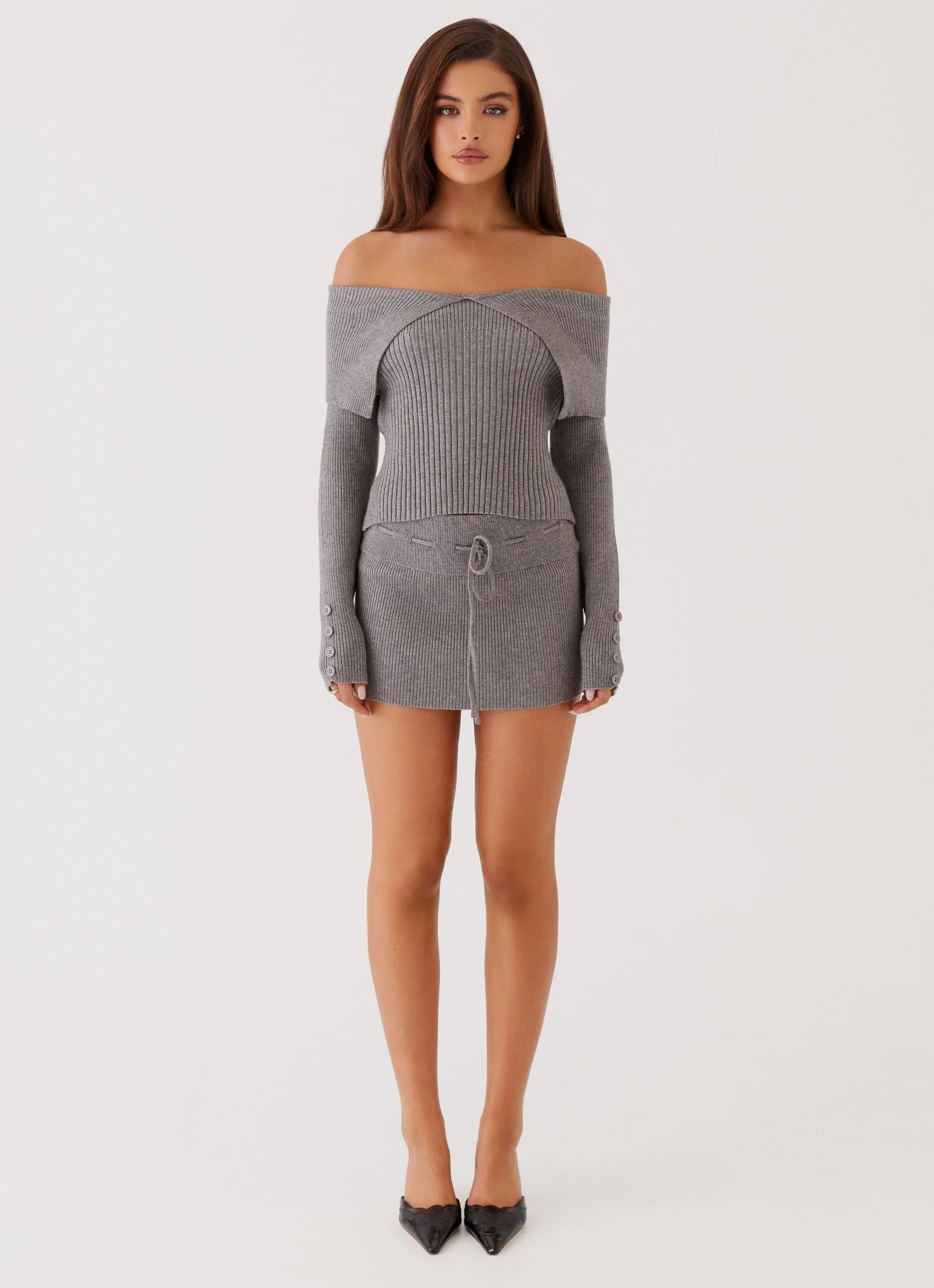 Peppermayo Exclusive - Frankie Arrow Knit Long Sleeve Top - Charcoal