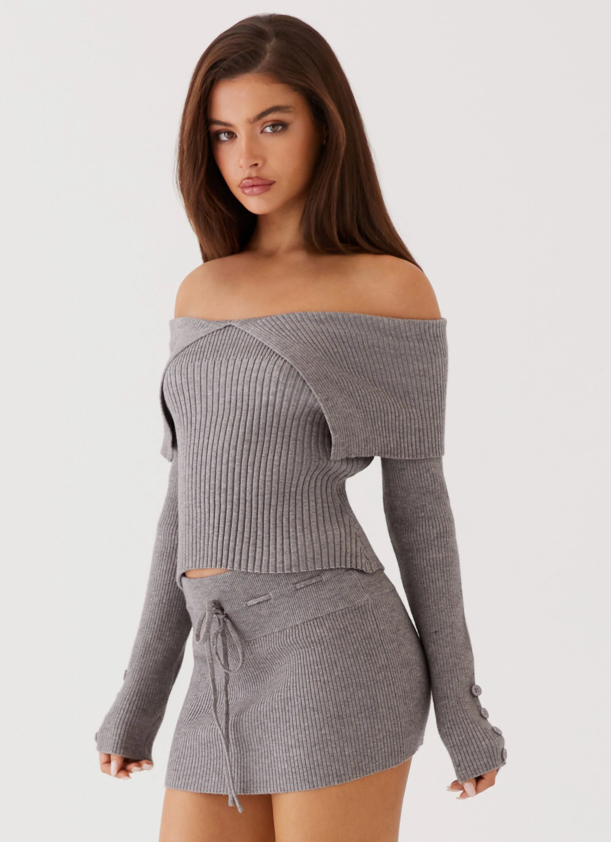 Peppermayo Exclusive - Frankie Arrow Knit Long Sleeve Top - Charcoal