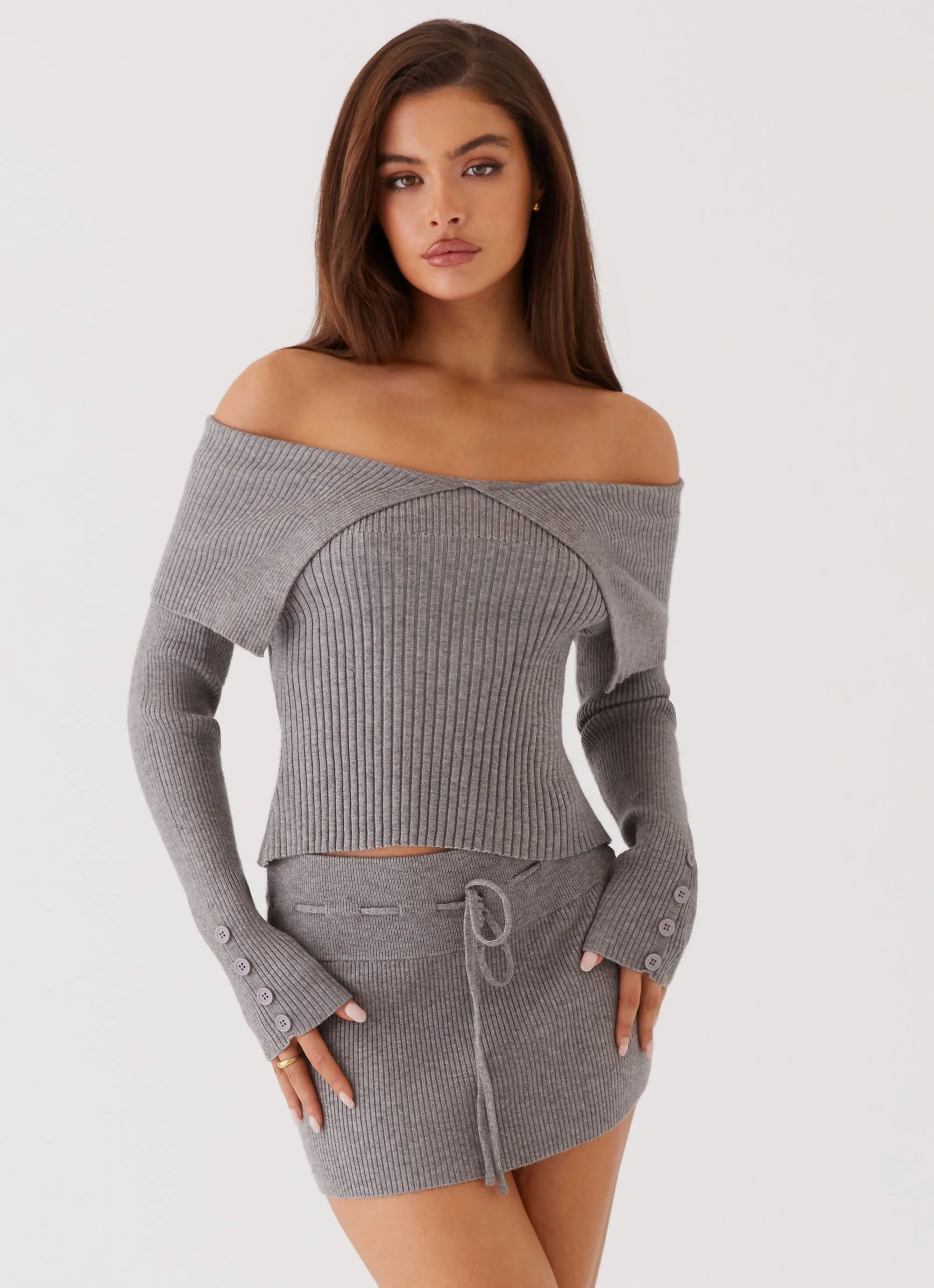 Peppermayo Exclusive - Frankie Arrow Knit Long Sleeve Top - Charcoal