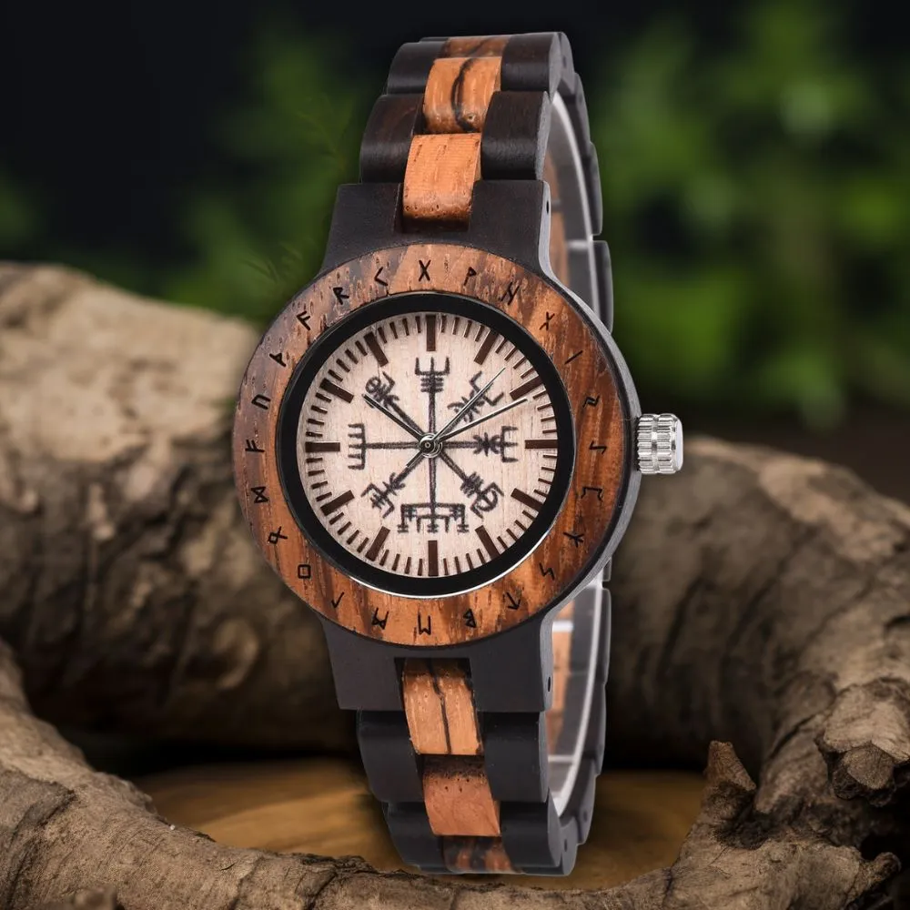 Personalized Women Vegvisir Handmade Wooden Watch