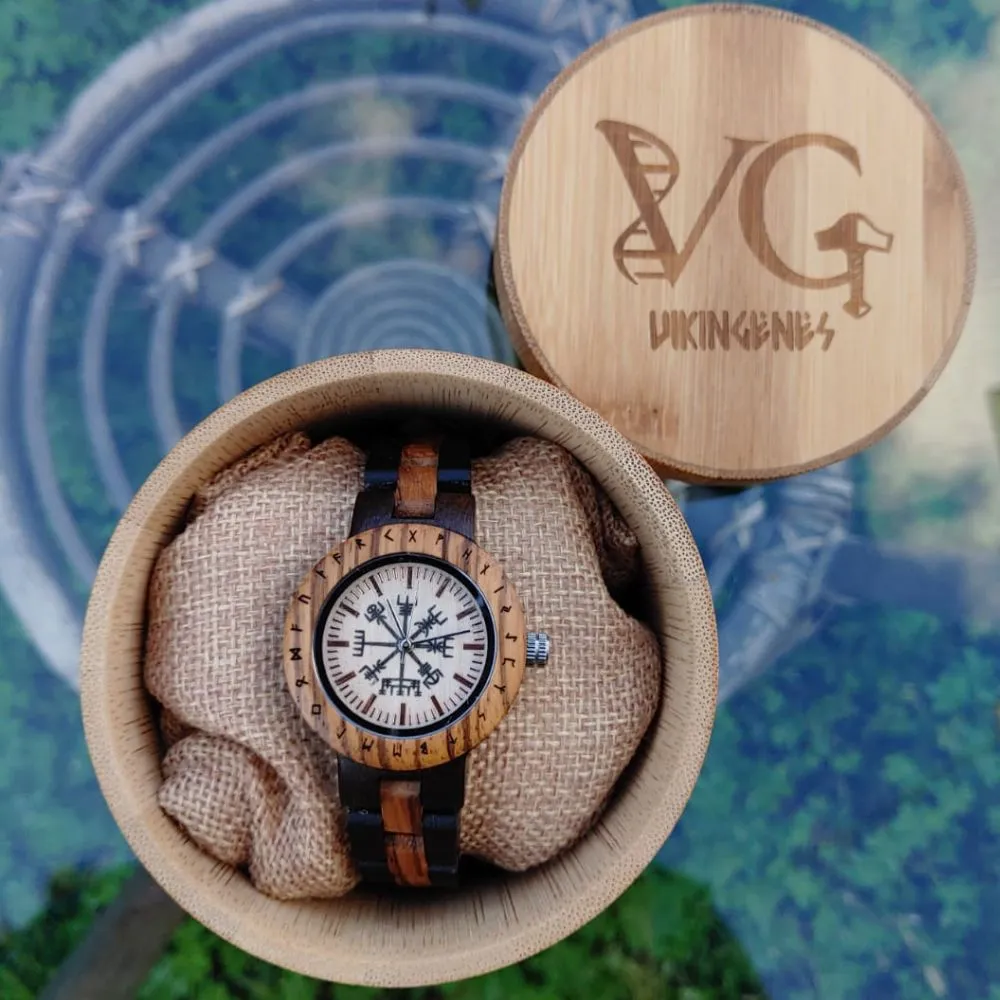 Personalized Women Vegvisir Handmade Wooden Watch