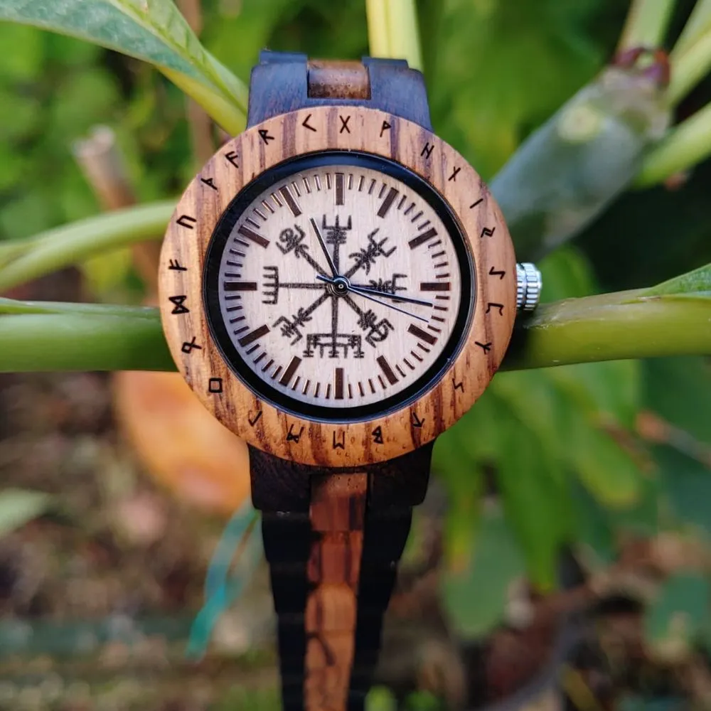 Personalized Women Vegvisir Handmade Wooden Watch