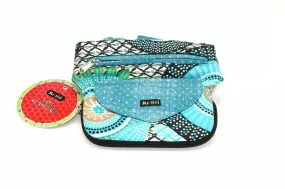 Pochette ceinture verte et bleue imprimée Moshiki sac banane coton