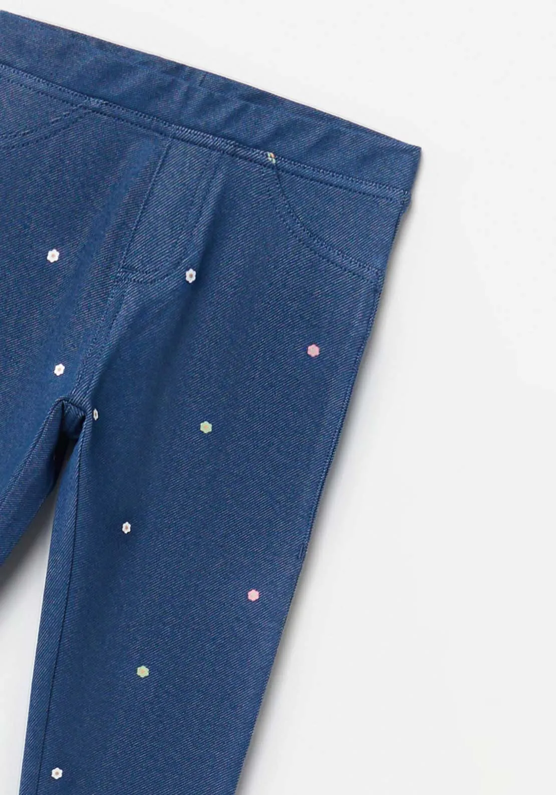 Polka Dot Denim Leggings - Blue