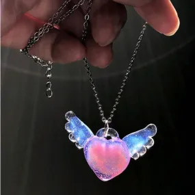 Pretty Pink Angel Heart with Wings Necklace Glass - Kimi