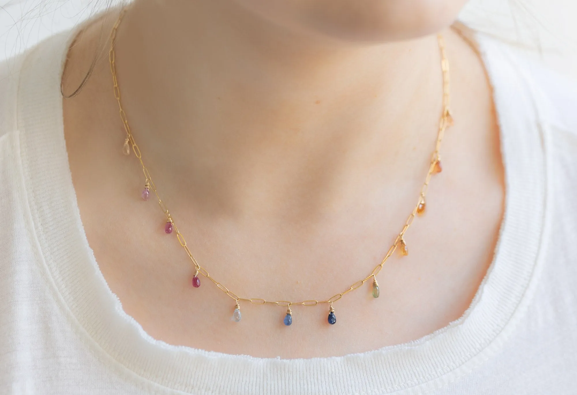 Rainbow Sapphire Briolette Necklace