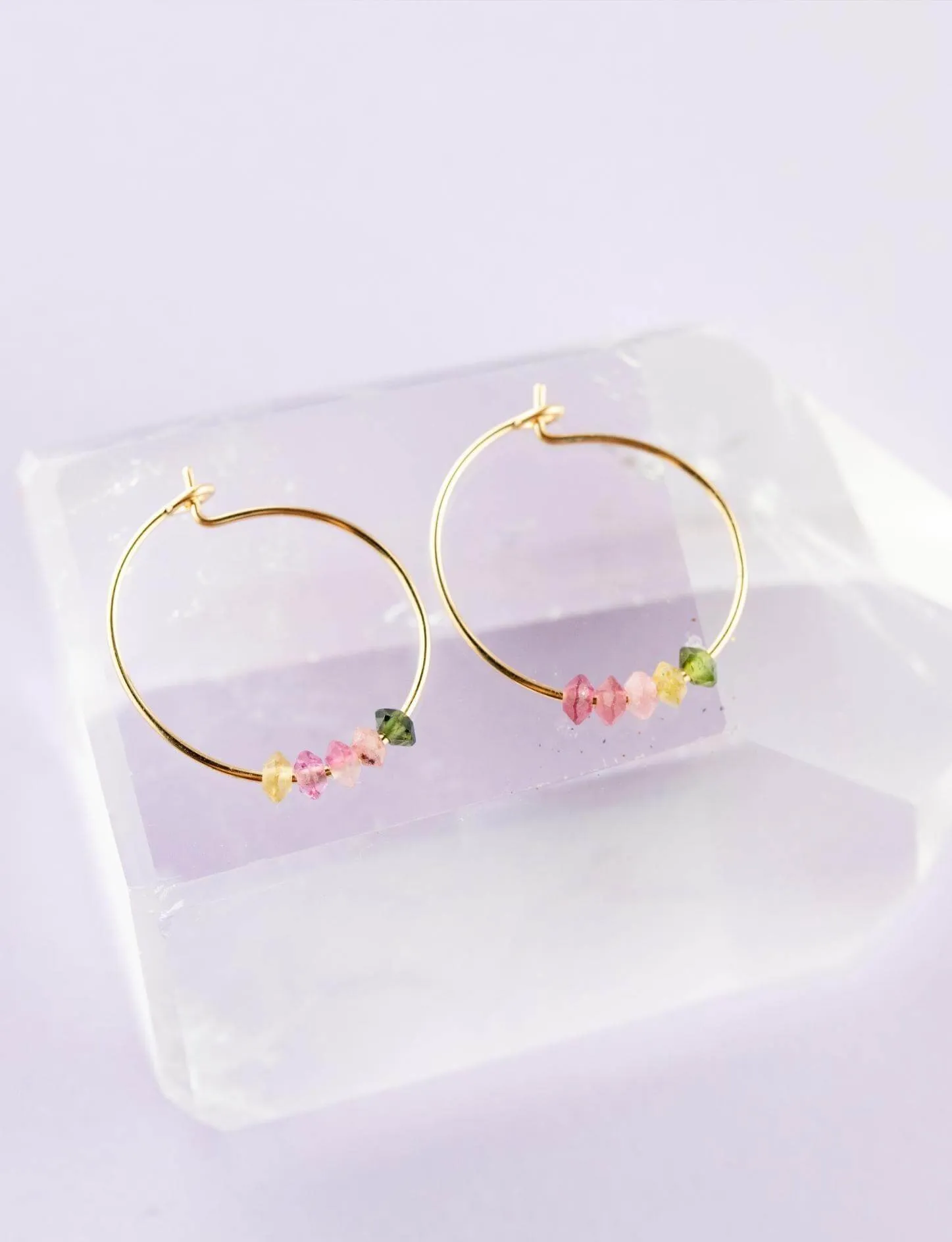 Rainbow Tourmaline Gold Hoop Earrings for Happiness