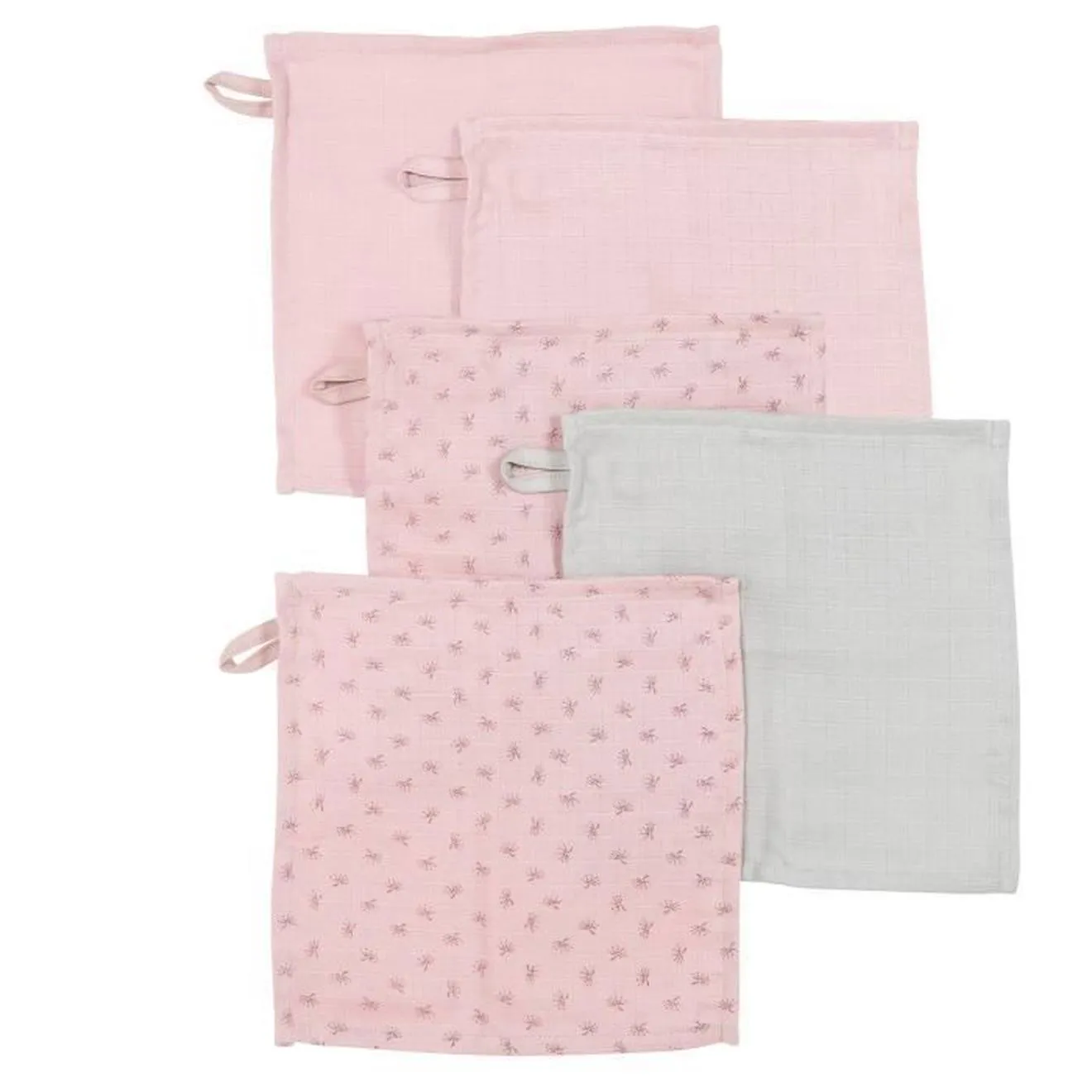 ROBA Lot de 5 Gants de Toilette Bébé "Lil Planet" 25 x 25 cm - Coton Bio - Rose/gris rose - Roba