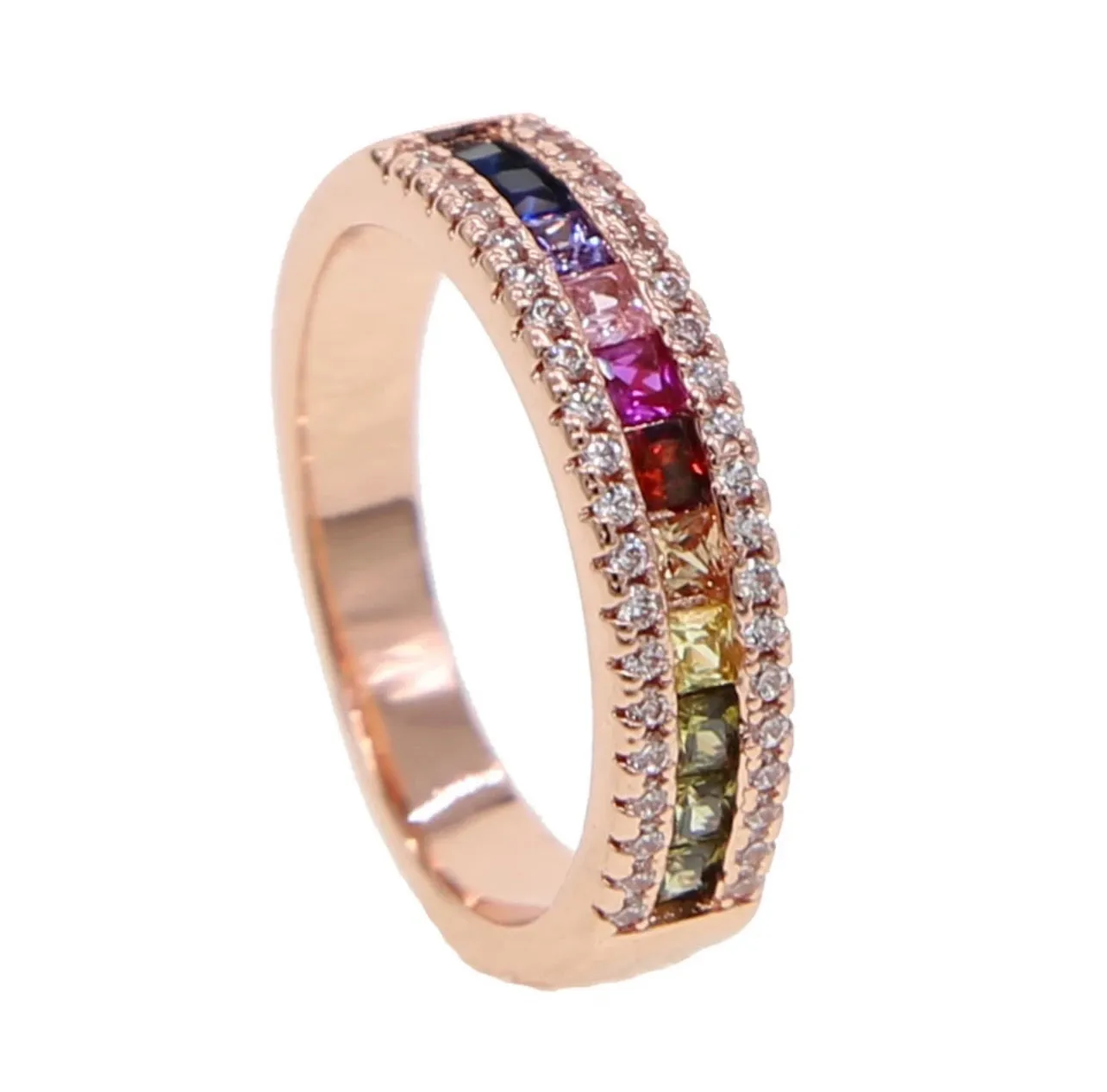 Rose Gold Pave Rainbow Ring