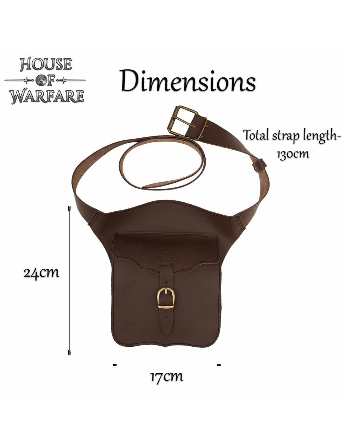 Sac médiéval en cuir marron avec ceinture (24x17 cm.) ⚔️ Boutique Épées