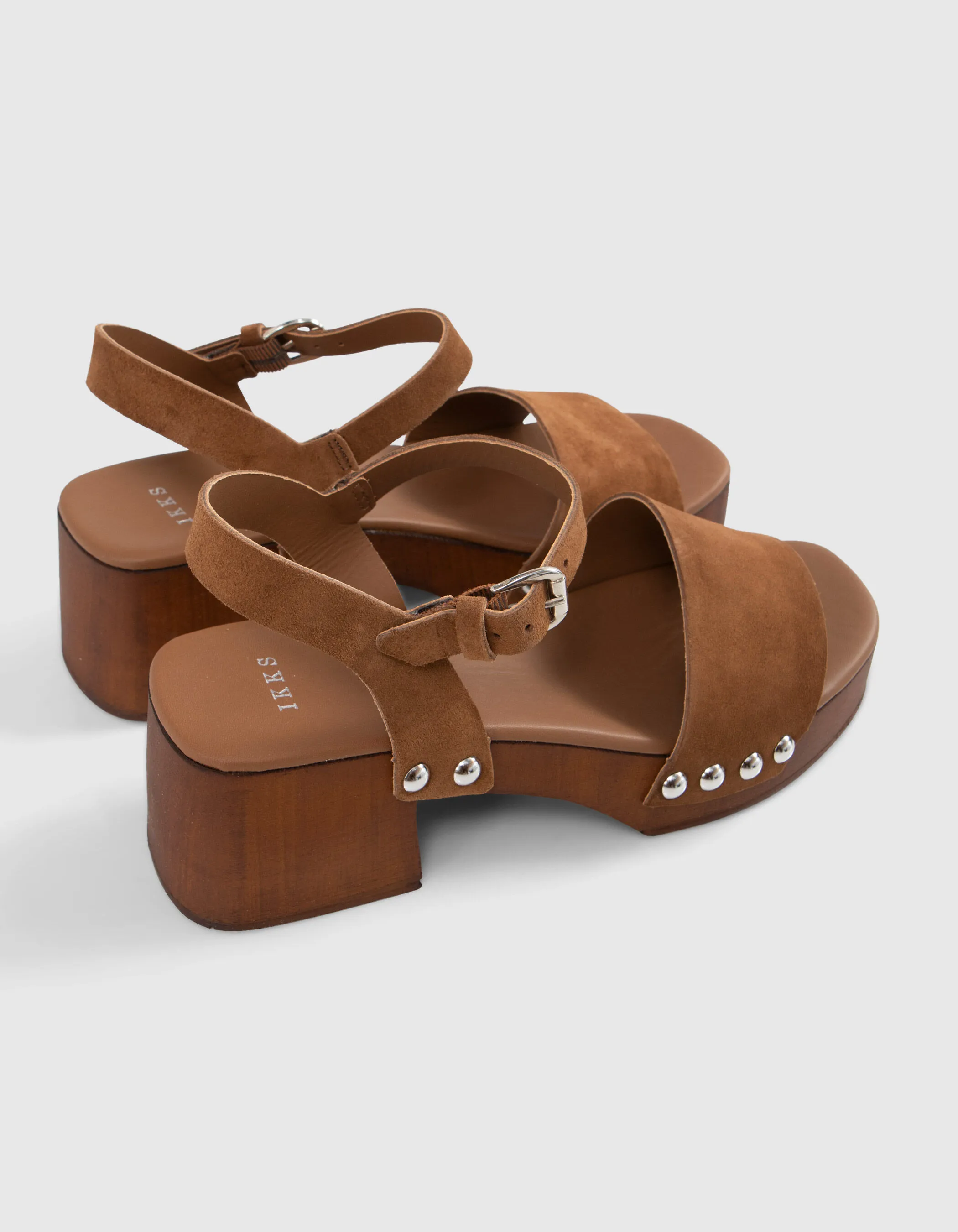 Sandales camel cuir velours à talon bois Femme