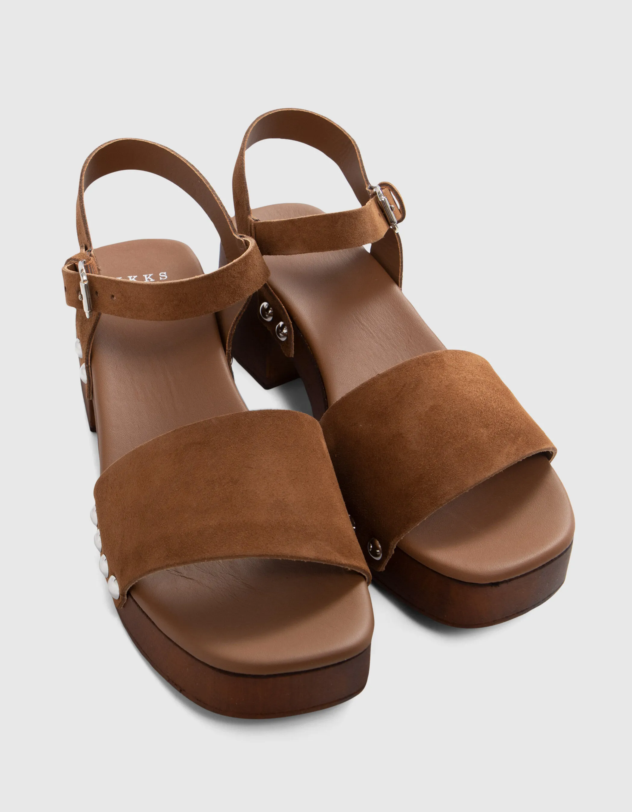 Sandales camel cuir velours à talon bois Femme