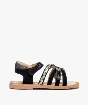 sandales filles a brides entrelacees en cuir et a scratch - lulucastagette bleu sandales et nu-pieds