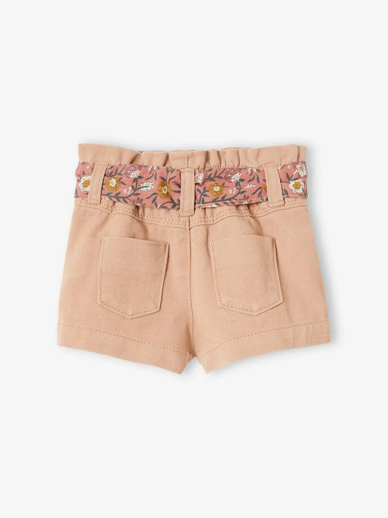 Short bébé taille élastiquée avec ceinture en tissu beige - Vertbaudet