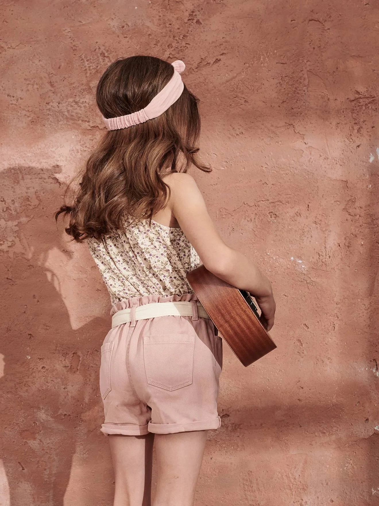 Short style paperbag fille et sa ceinture en gaze de coton sable - Vertbaudet