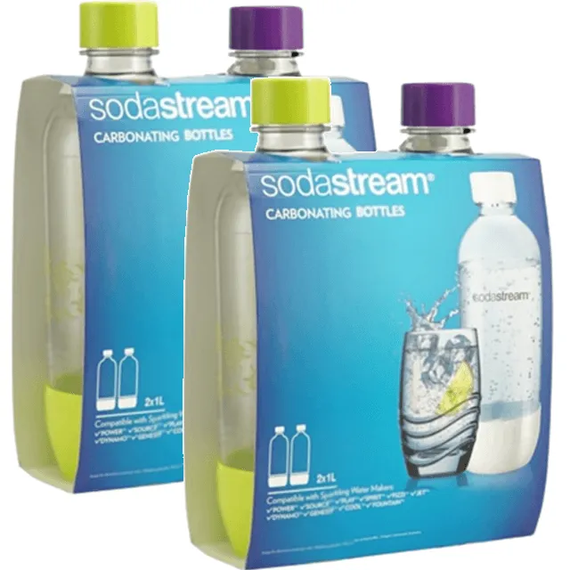 SodaStream Fuse Bottle Carbonating Sparkling 1L 4 Pack Summer Purple Green Colours