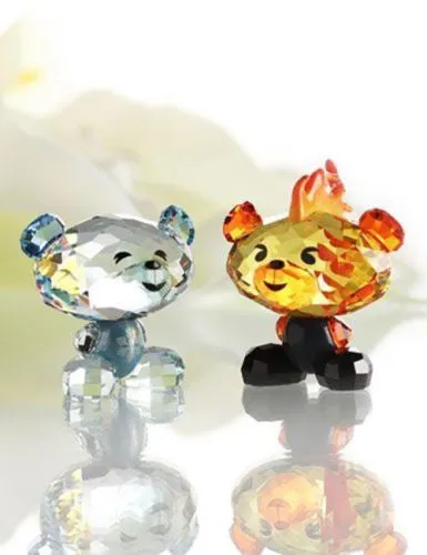 Swarovski Colored Crystal FigurineS Set of 2 Bo Bear FIRE & ICE #5004496 New