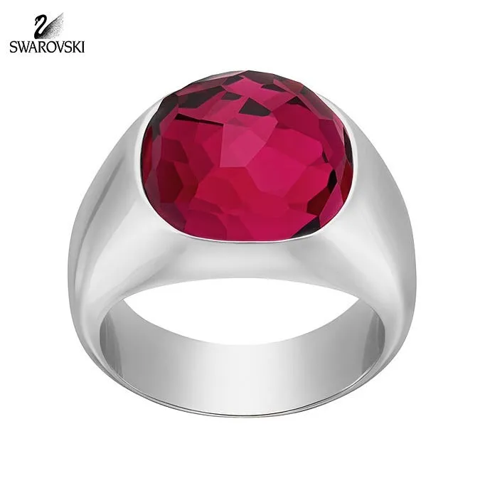 Swarovski Ruby Red Crystal DOT RING Rhodium Plated