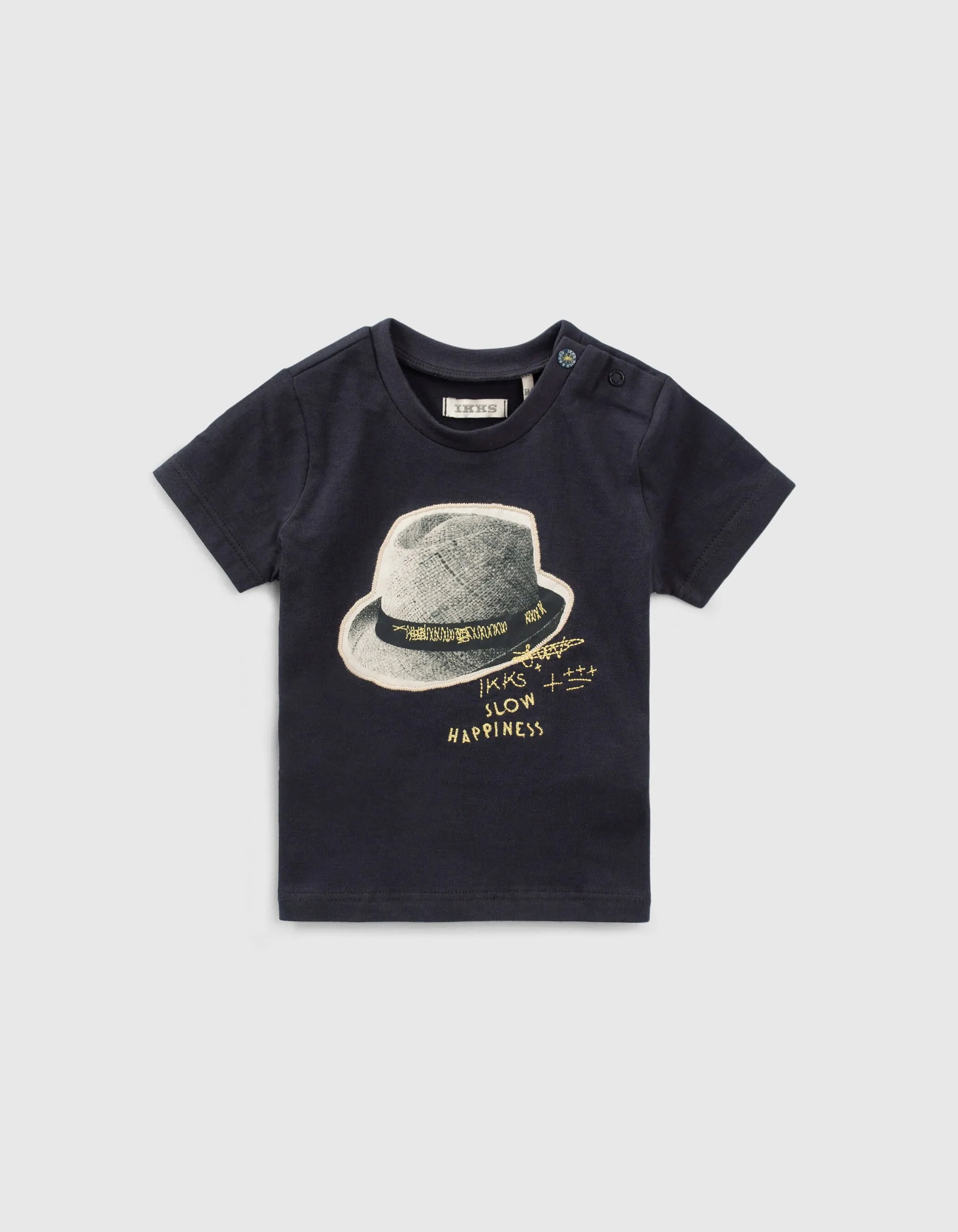 T-shirt marine coton bio avec chapeau bébé garçon