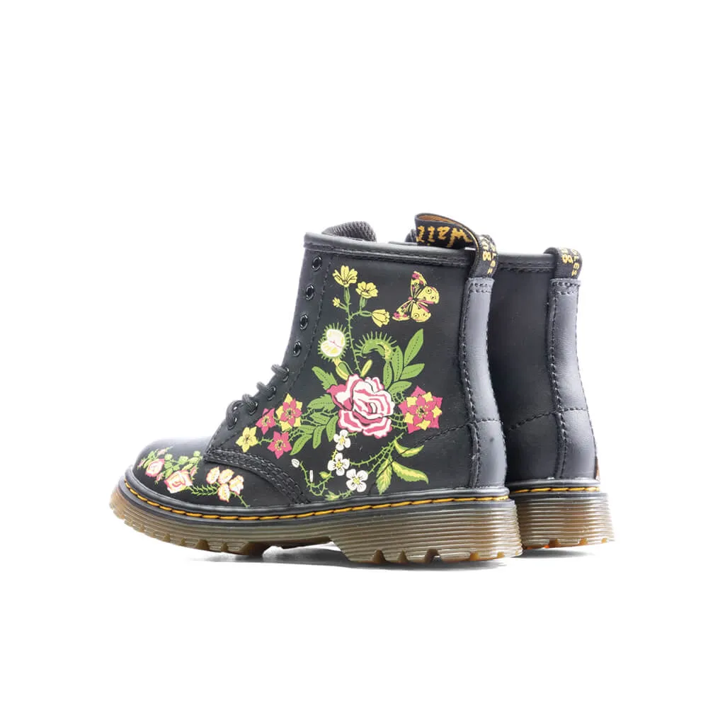 Toddler 1460 Floral Leather Lace Up Boots - Black