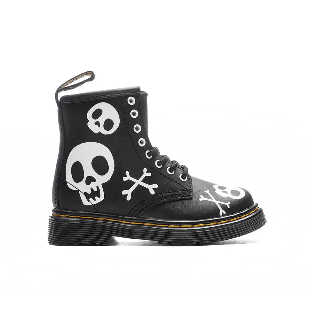 Toddler 1460 Skull & Bones Leather Lace Up Boots - Black