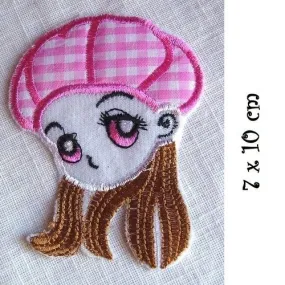 Écusson patch thermocollant ** 7 x 10 cm ** fillette chapeau béret rose - applique à repasser